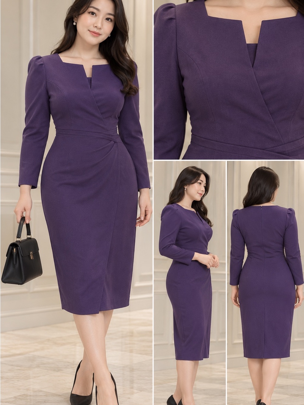 Elegant Purple Sheath Dress with Square Notch Neckline